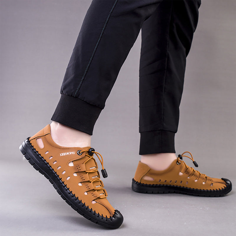 Aviator Wrapped Toe Hollow Leather Sandals