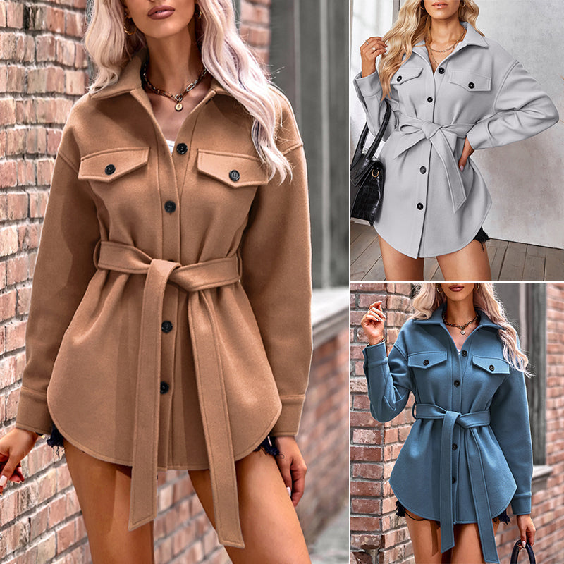 Fashionable Tie Wool Coat