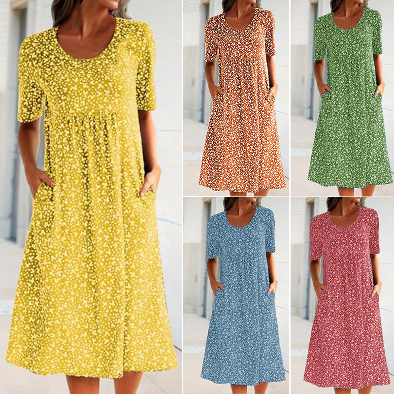 Round Neck Floral Beach Dress