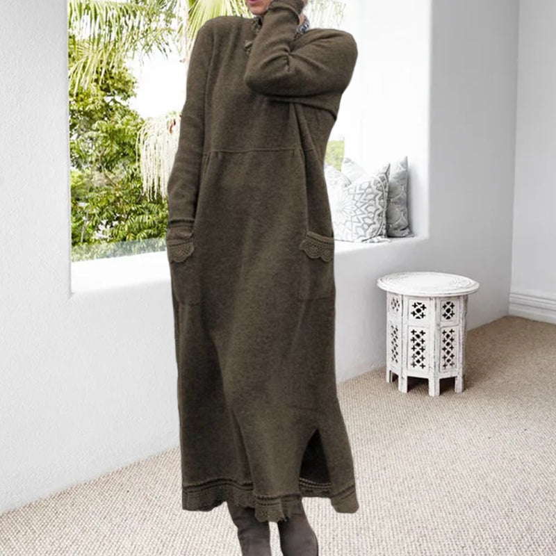 Long Crew Neck Pullover Knit Dress