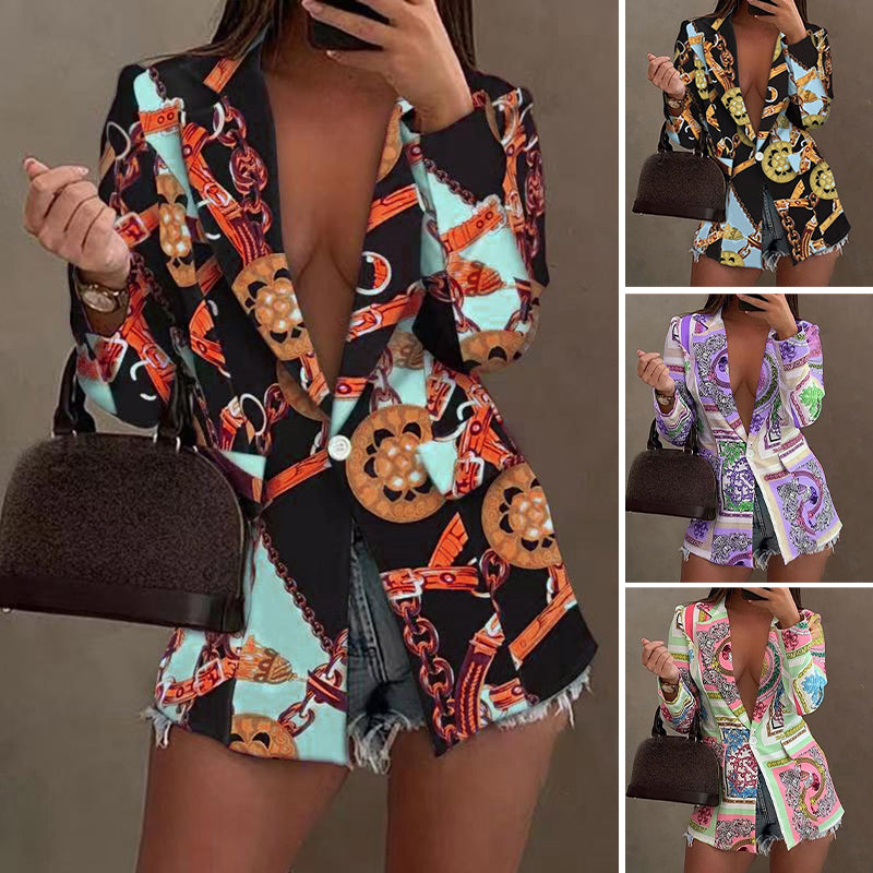 Long Sleeve Fashion Sexy Print Blazer