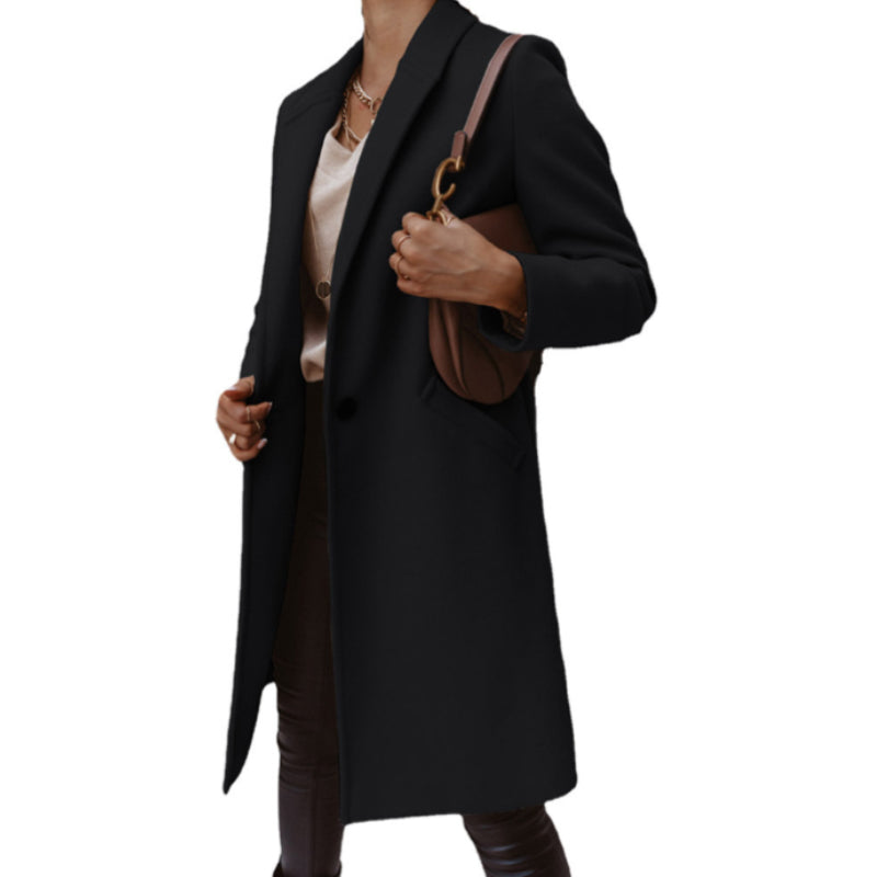 Lapel Button Wool Coat