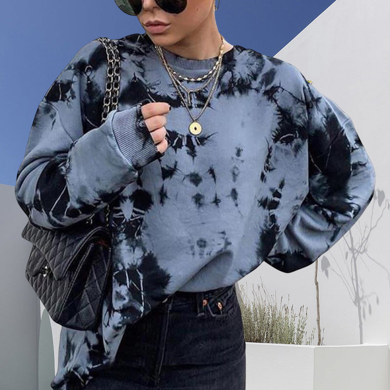 Loose Crew Neck Sweatshirt For Women In Tie-dye Style