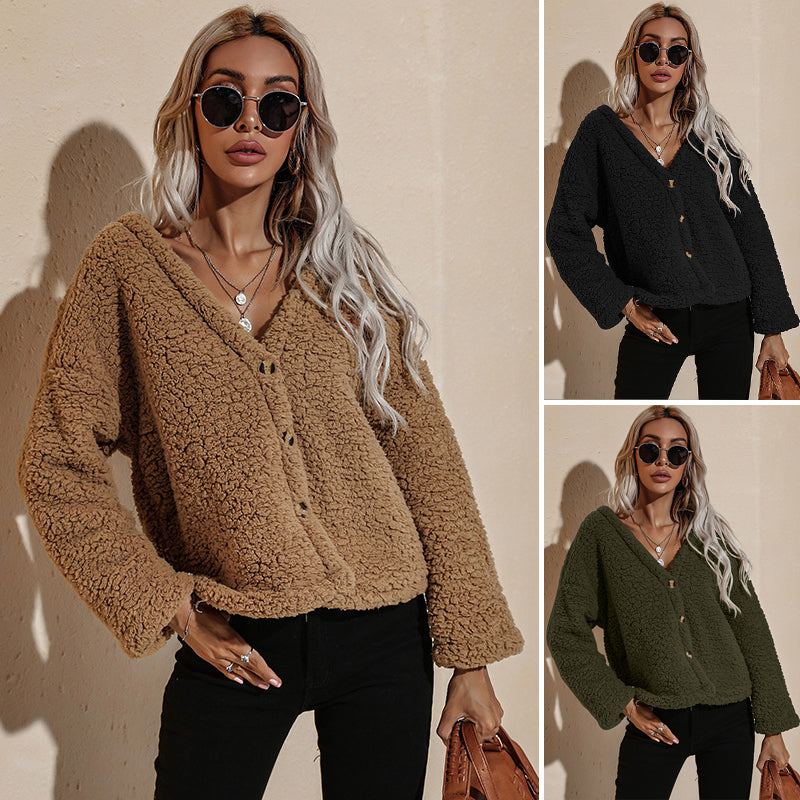V-neck Plush Jacket