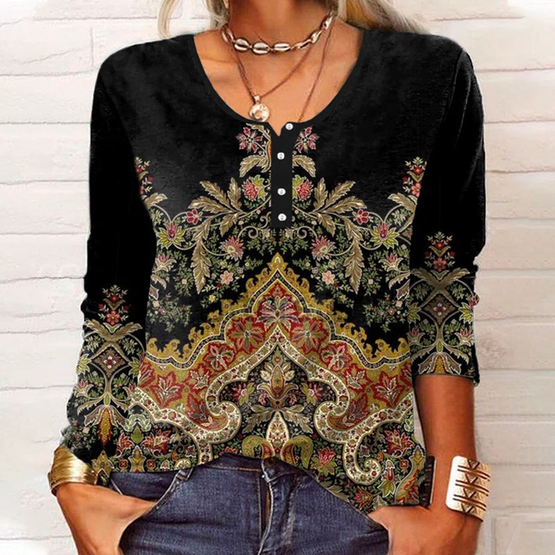 Floral Geometric Button T-Shirt