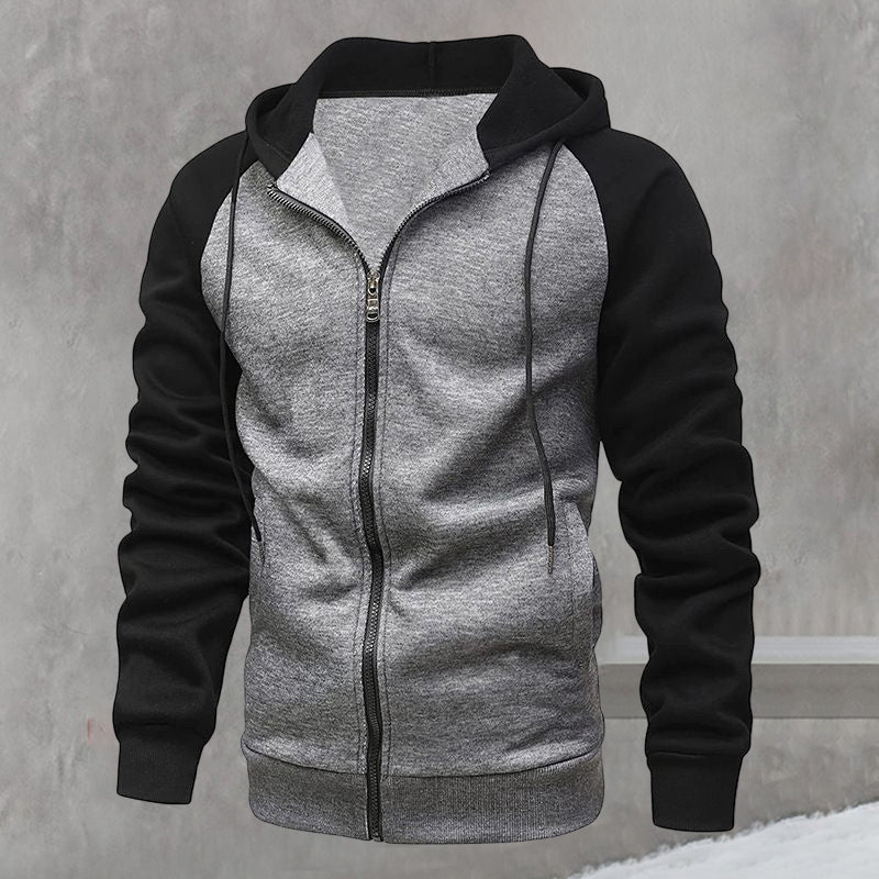 Color Contrast Cardigan Hoodie