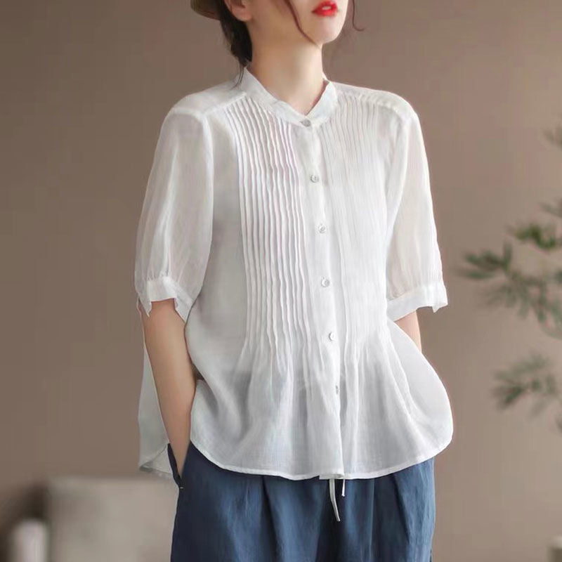 Classic Pleated Temperament Fine-Grained Commuter Shirt