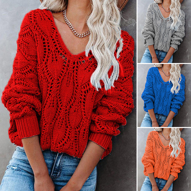 Cutout V-neck Knitted Sweater