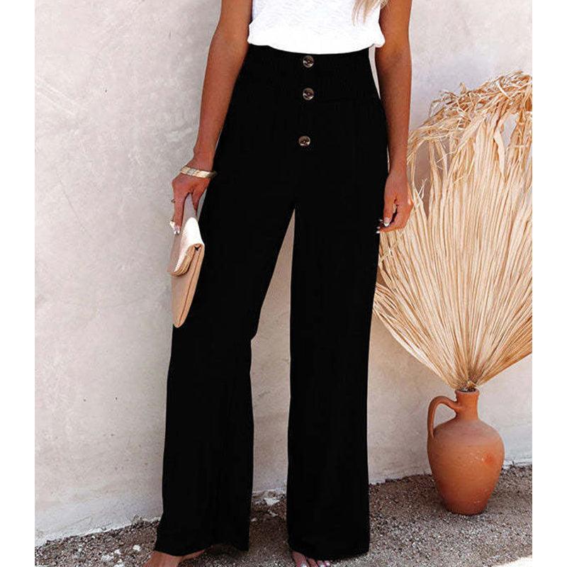 Cotton and Linen Elastic Wide Leg Pants