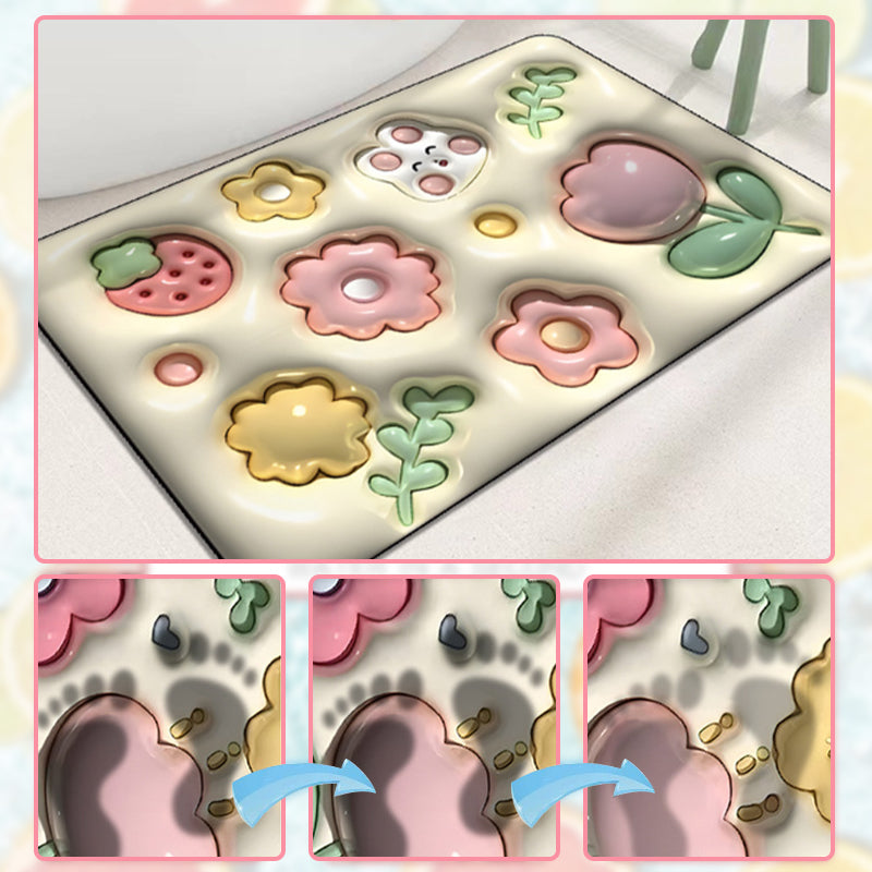 3D flower soft diatom mud absorbent floor mat