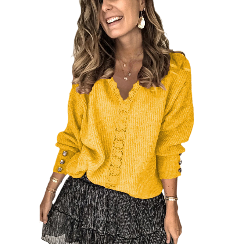 Womens V Neck Lace Crochet