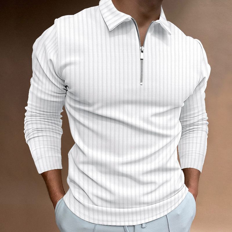Polo Shirt Zipper Stripe Long Sleeve Men's Polo Shirt