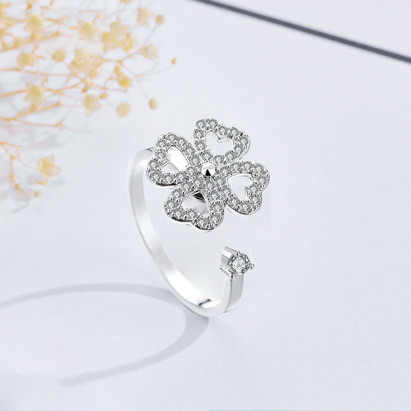 Four Leaf Heart Shape Adjustable Rotating Ring