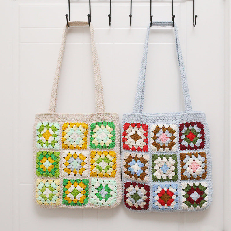 Checkered Knit Shoulder Bag