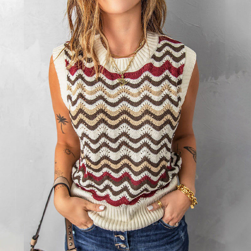 Wavy Striped Knitted Vest Sweater