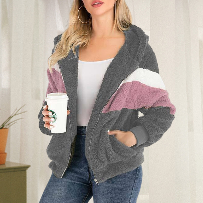Plush Contrast Zip Sweatshirt