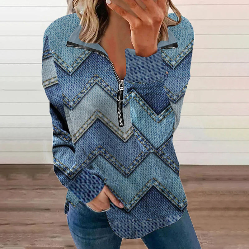Long-Sleeve Top With Zipper And Print