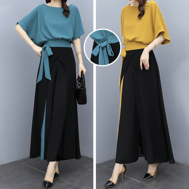 Chiffon Wide Leg Pants 2 Piece Set