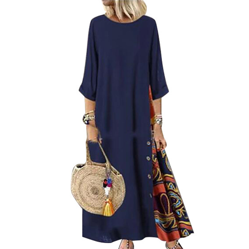 Contrast 3/4 Sleeve Dress