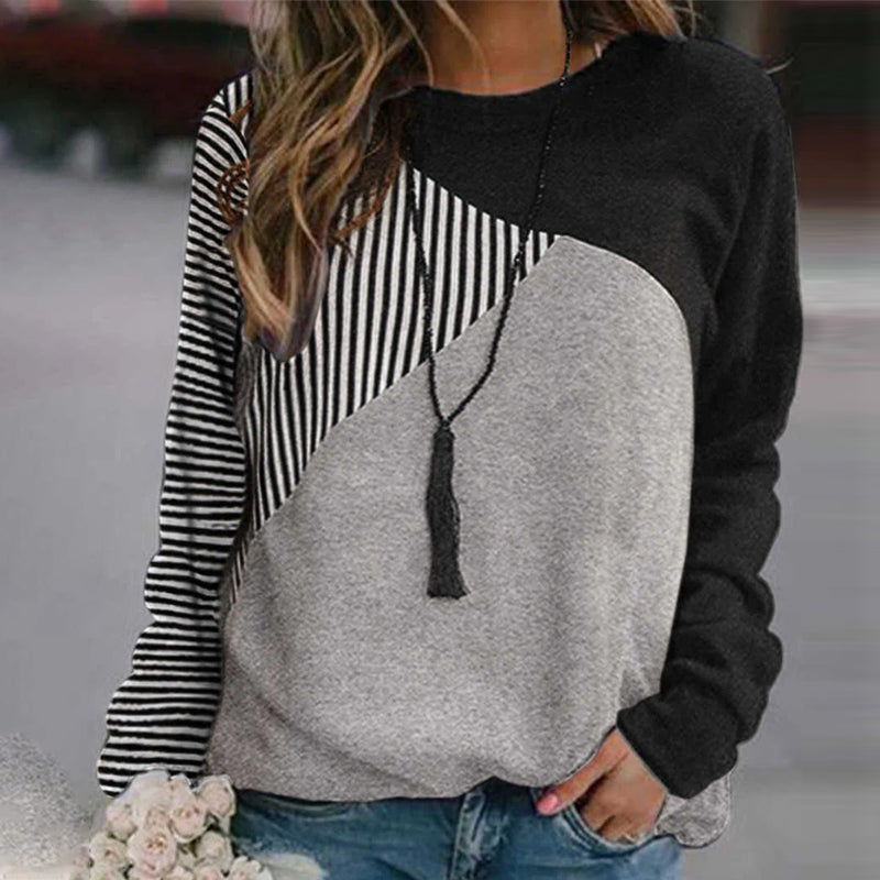 Striped Colorblock Crew Neck Sweatshirt