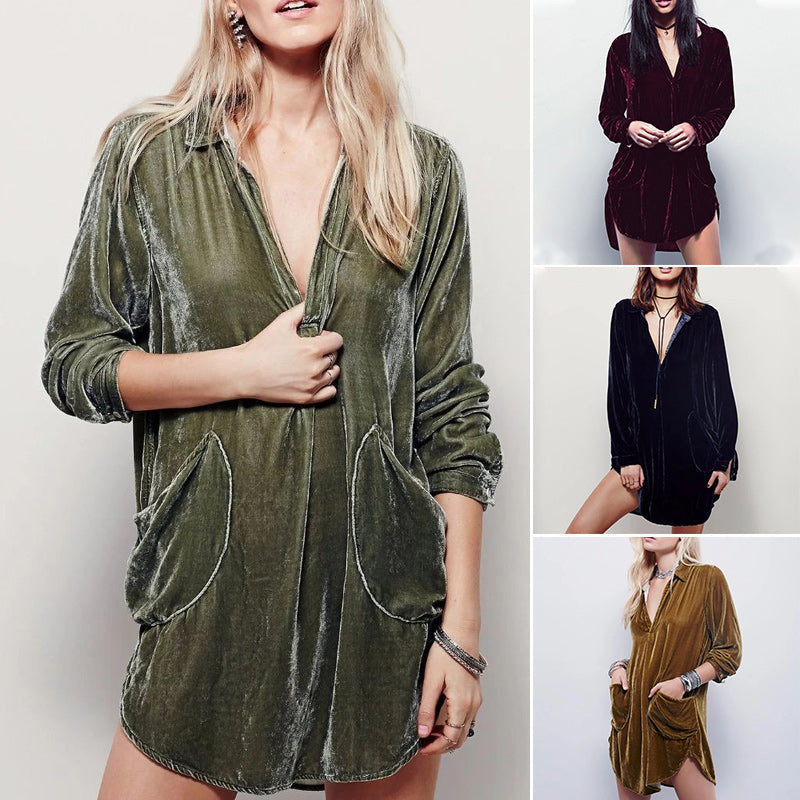 Gold Velvet Shirtdress