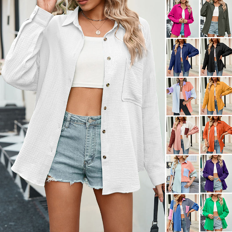 Solid Color Dropped Shoulder Long Sleeve Shirt