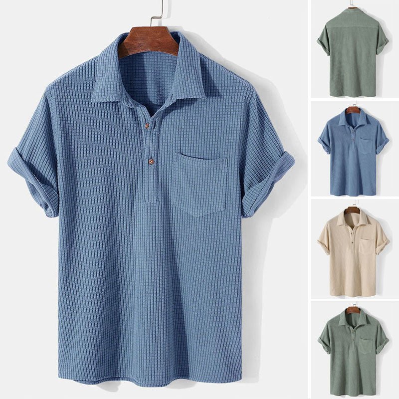 Men's Solid Color Waffle Casual Loose T-Shirt