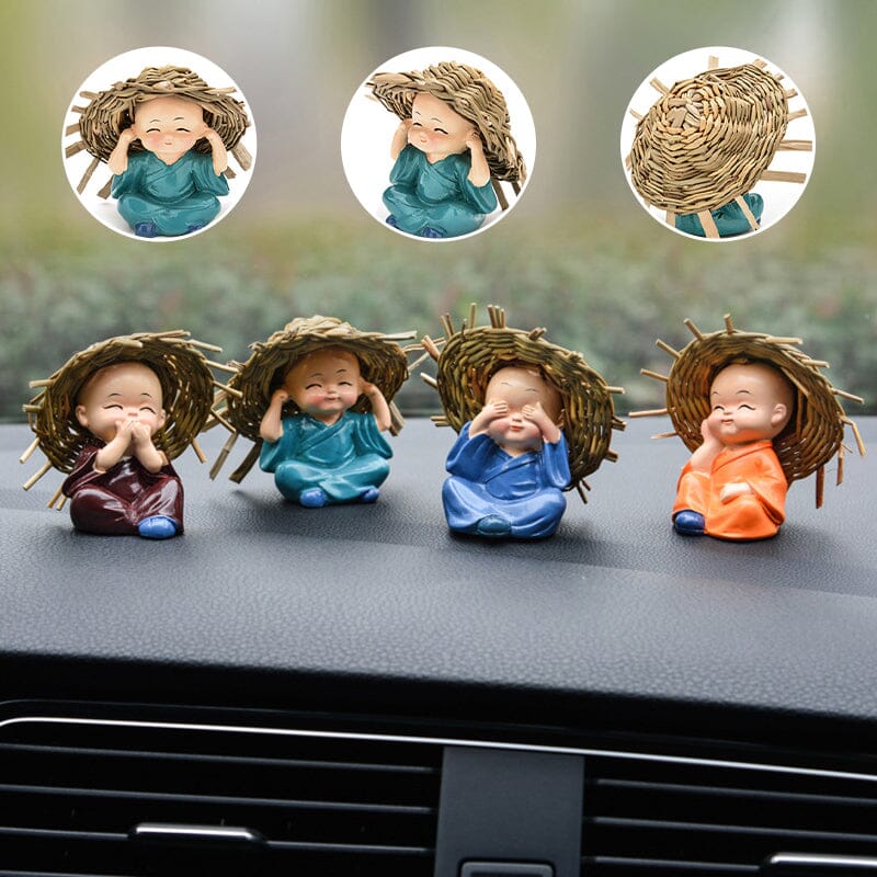 Polyresin Baby Hat Monk Buddha Idols (4pcs)