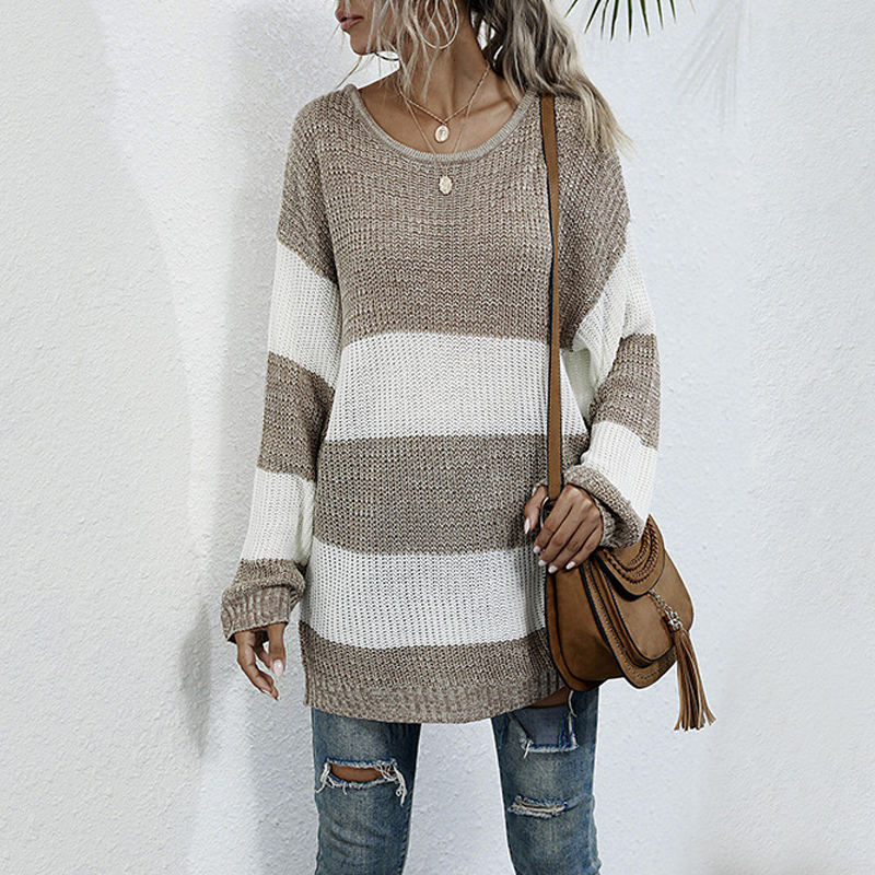 Striped Colorblock Crewneck Sweater