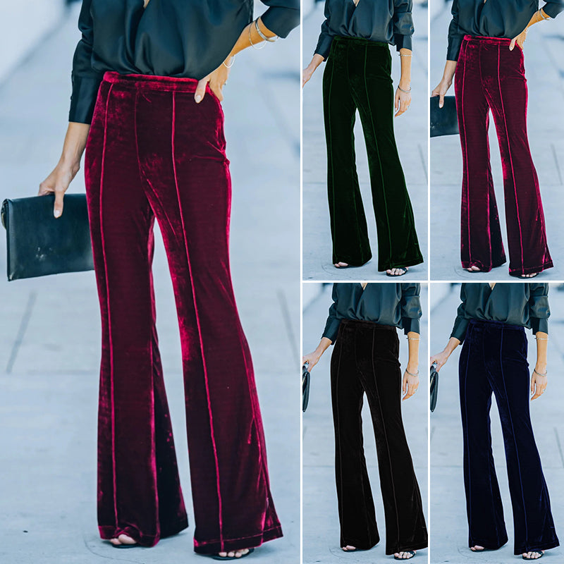 Gold Velvet Micro Flared Trousers