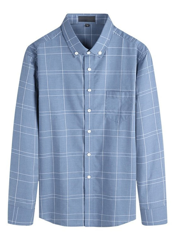 Men's Casual Color Contrast Plaid Long Sleeve Shirt
