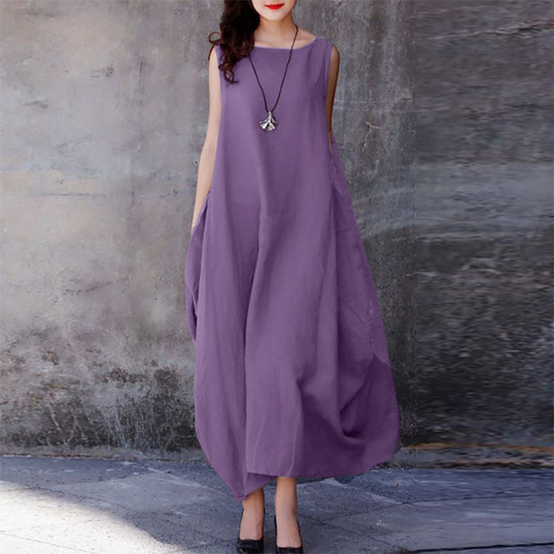 Solid Color Round Neck Dress