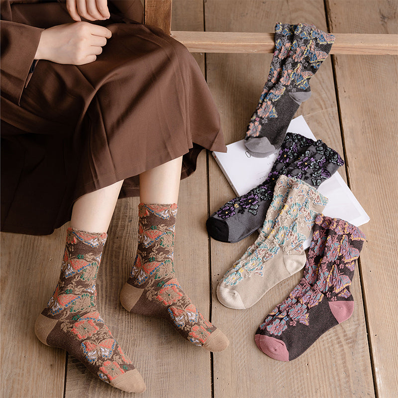 Embossed Floral Mid-calf Socks
