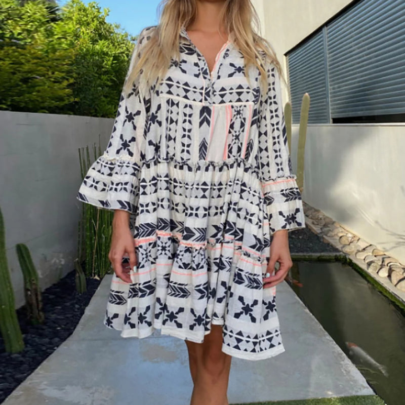 Printed V-Neck Casual Dress