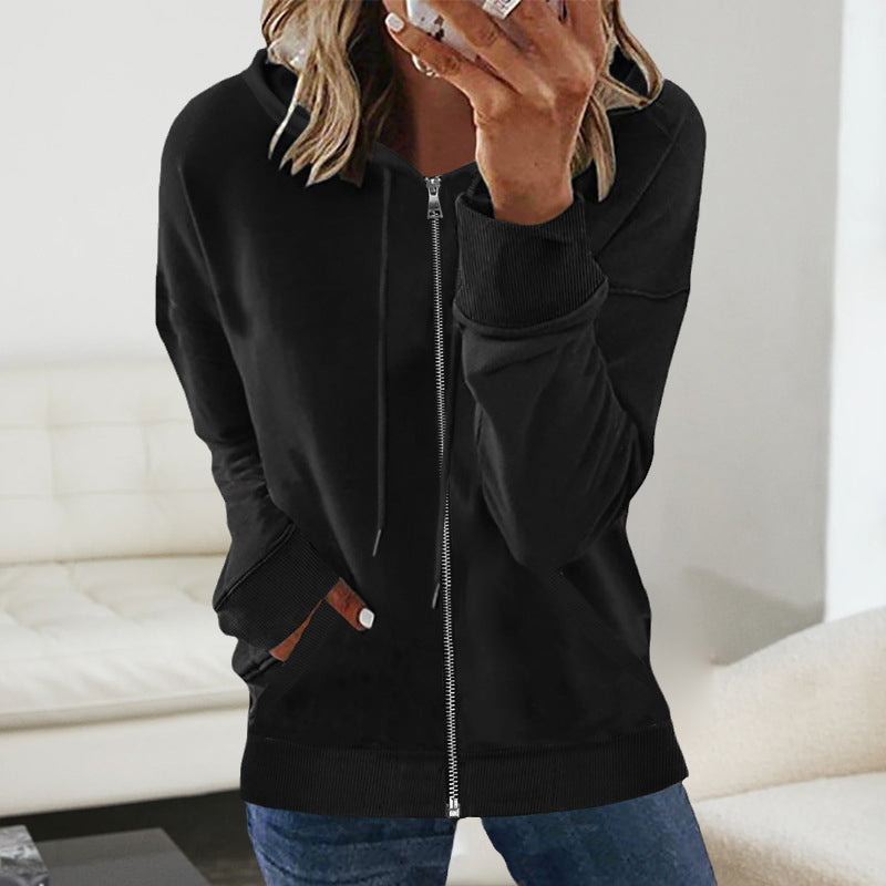 Zip Casual Solid Hooded Jacket