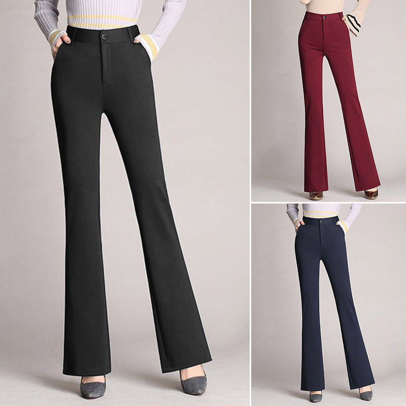 Straight High Waist Solid Flared Pants