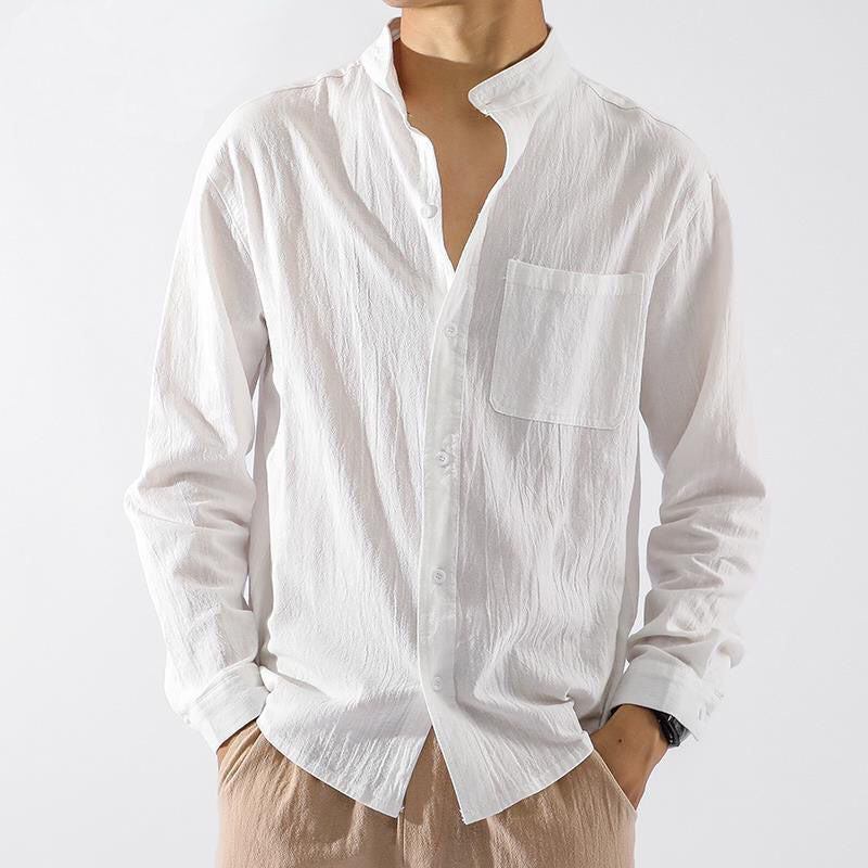 Stand Collar Solid Linen Shirt