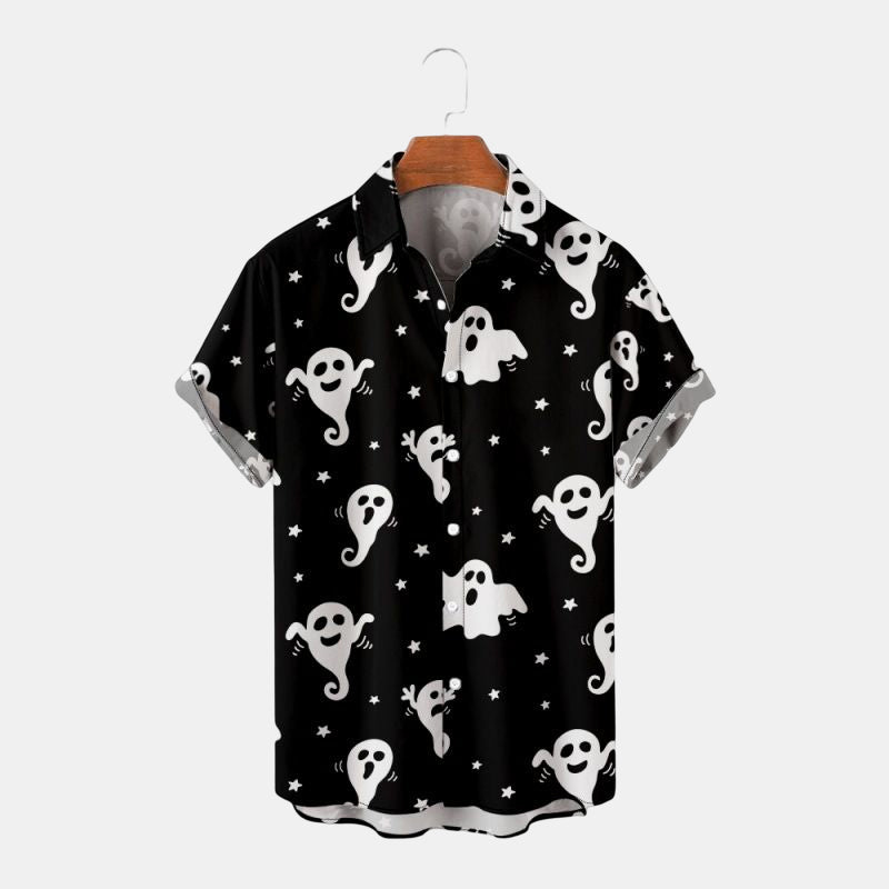 Men's Cute Ghost Print Halloween Short Sleeve Shirts