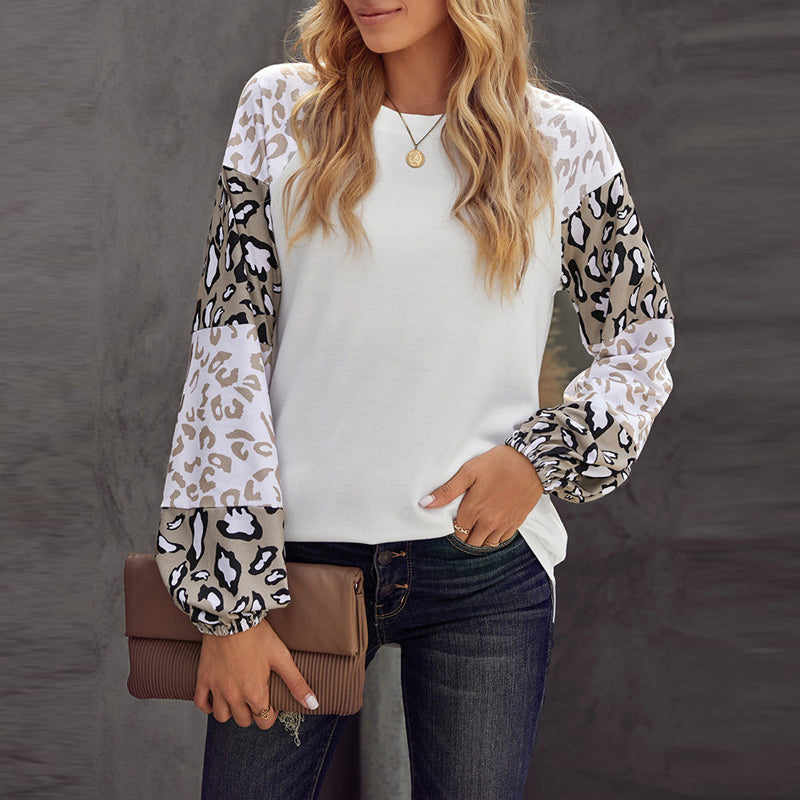 Leopard Print Colorblock Crewneck T-Shirt