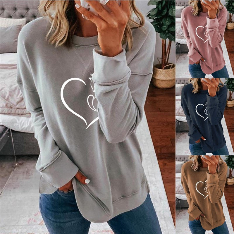 Heart Print Crewneck Sweatshirt