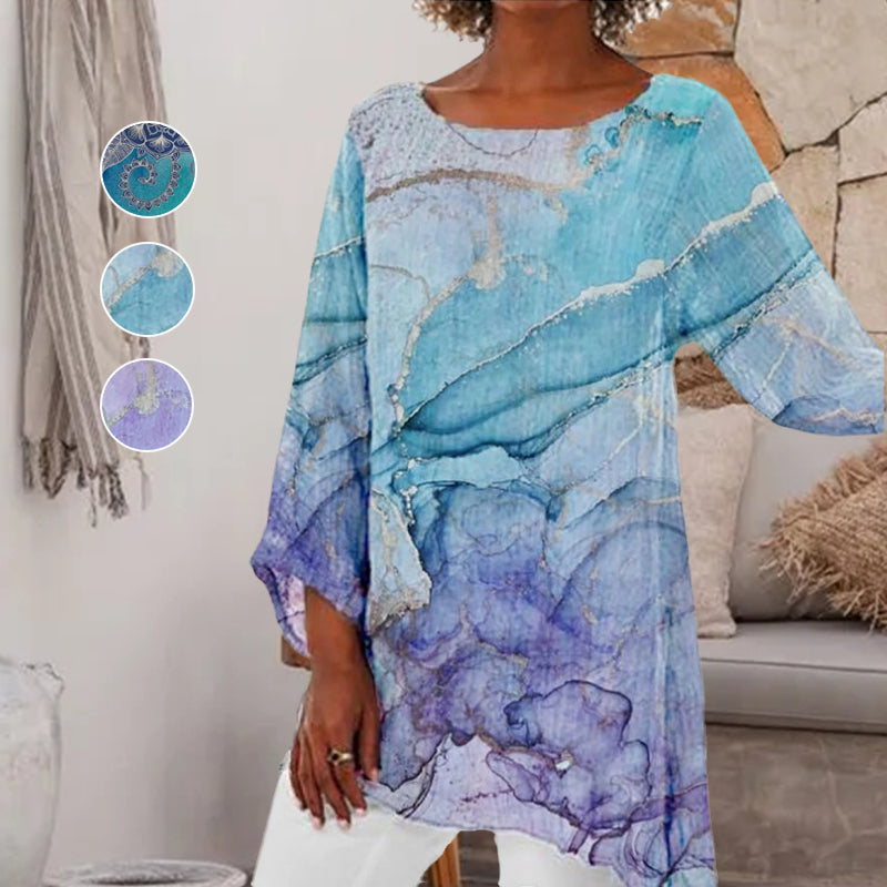 WOMEN'S MARBLE PRINT VINTAGE CASUAL TOP
