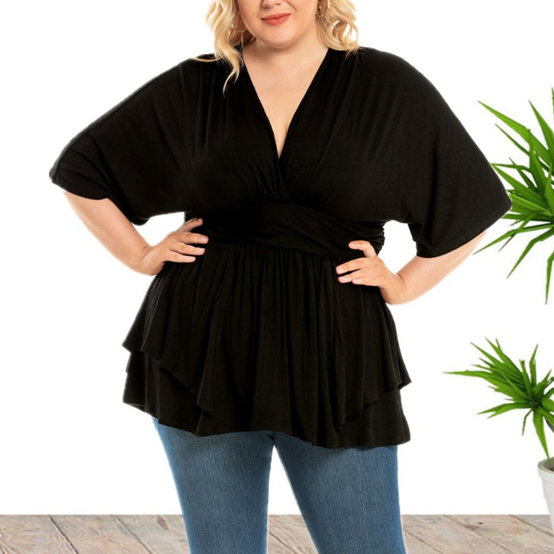 V-Neck Loose Solid Color Top