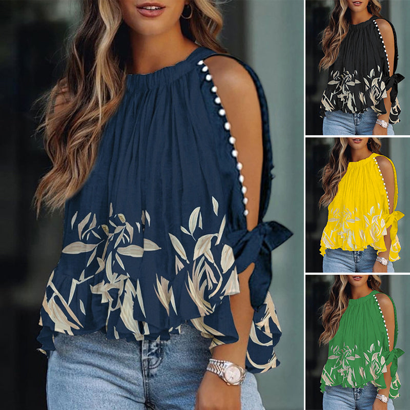 Cold Shoulder Long Split Sleeve Bohemian Top