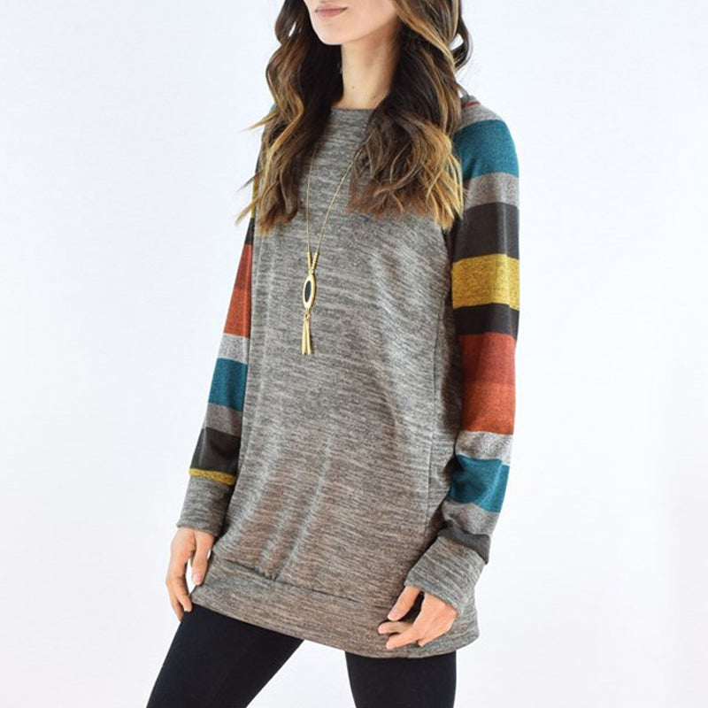 Striped Printed Crew Neck Oversized Sweatshirt