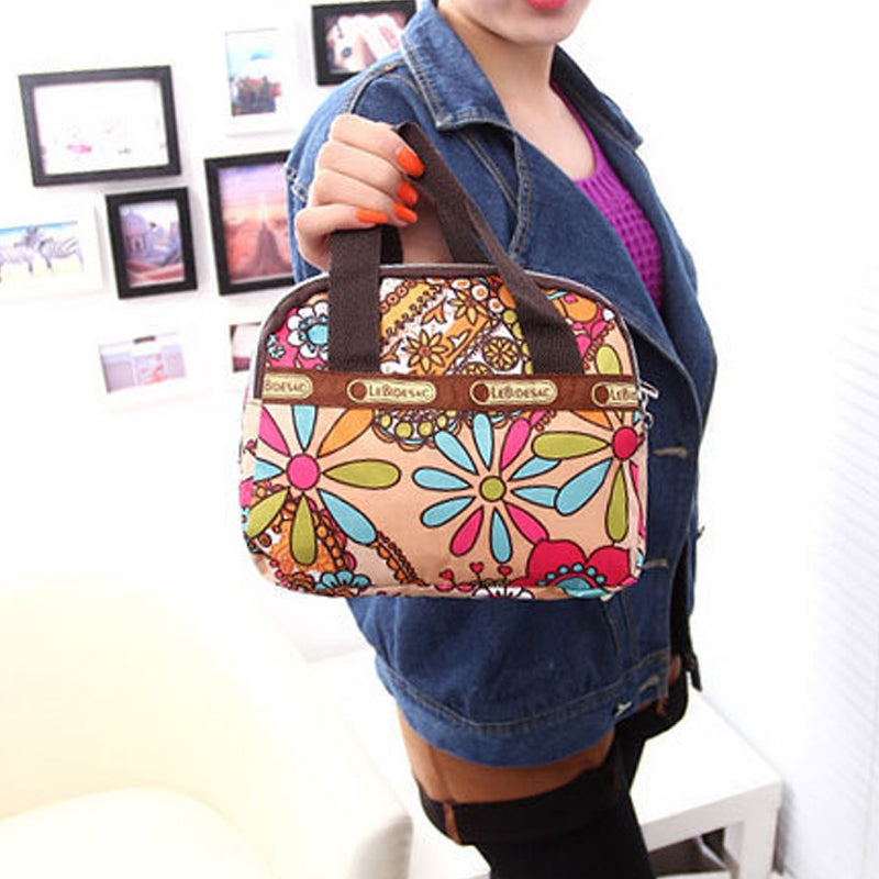 NYLON SHOULDER BAG WITH FLORAL PRINT