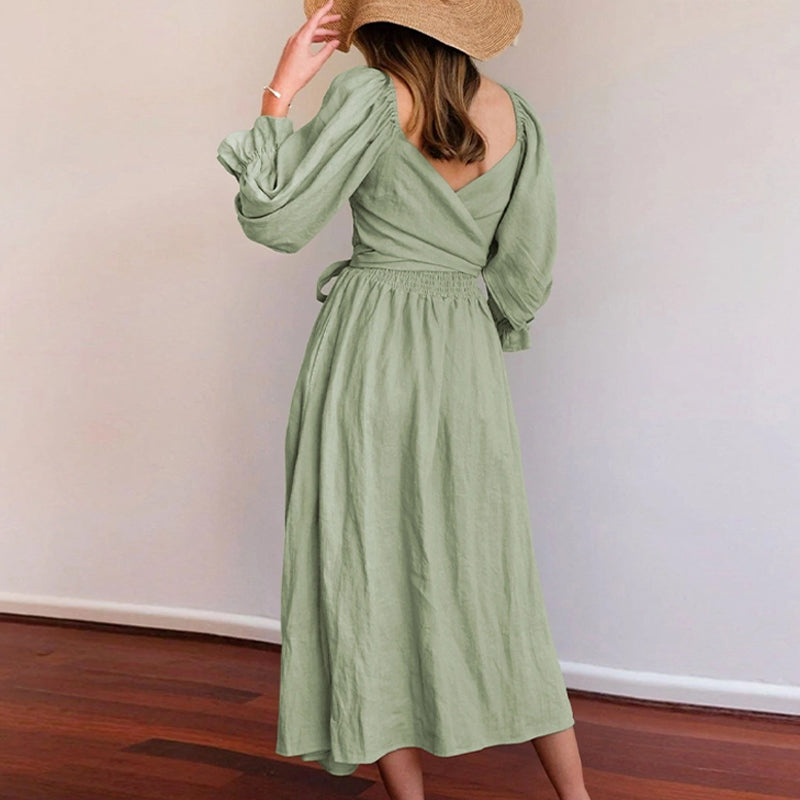 French Ruffled Lantern Sleeves Multi-wear Dress