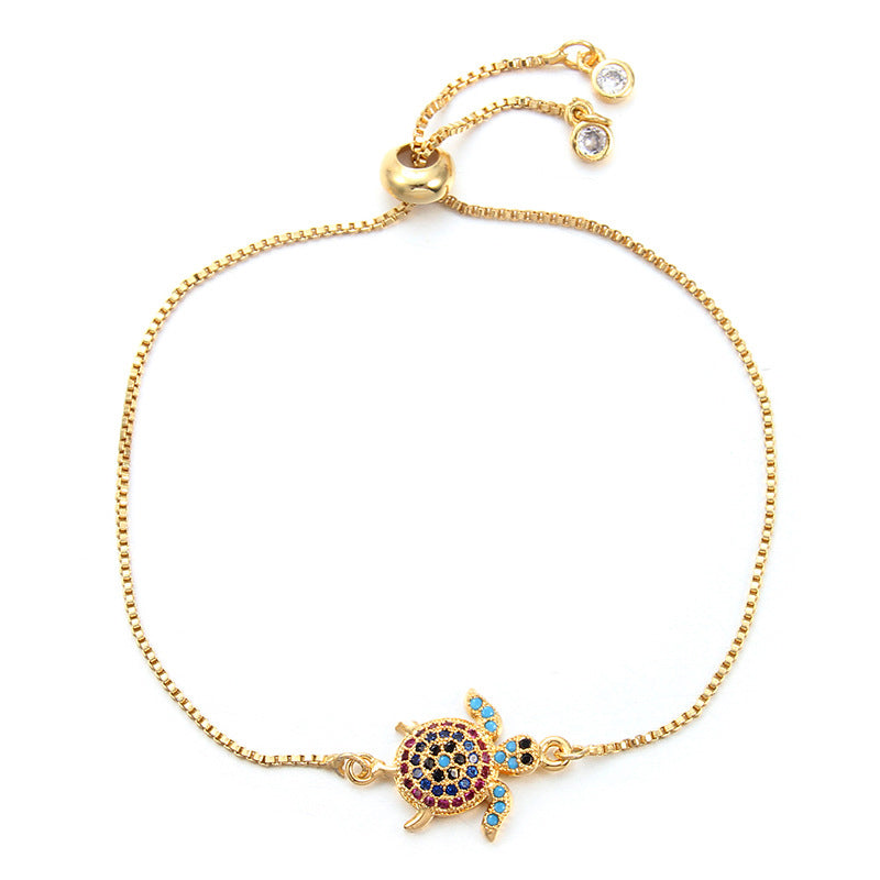 Zircon inlaid cute little turtle bracelet