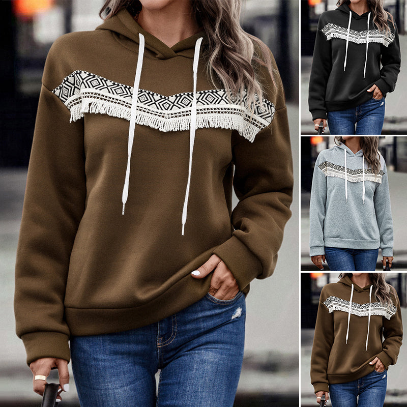 Hooded Appliquéd Lace Lounge Sweatshirt