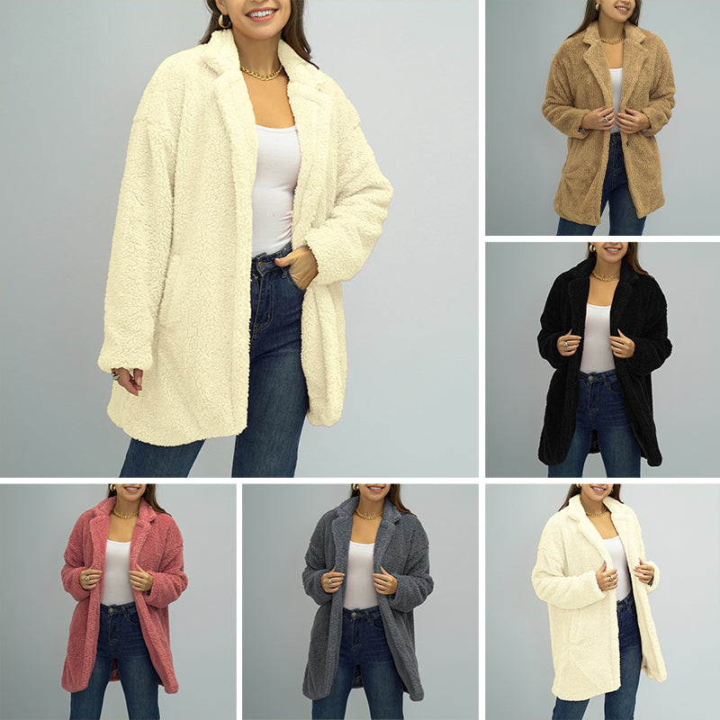 Ladies Double Sided Plush Warm Solid Color Coat