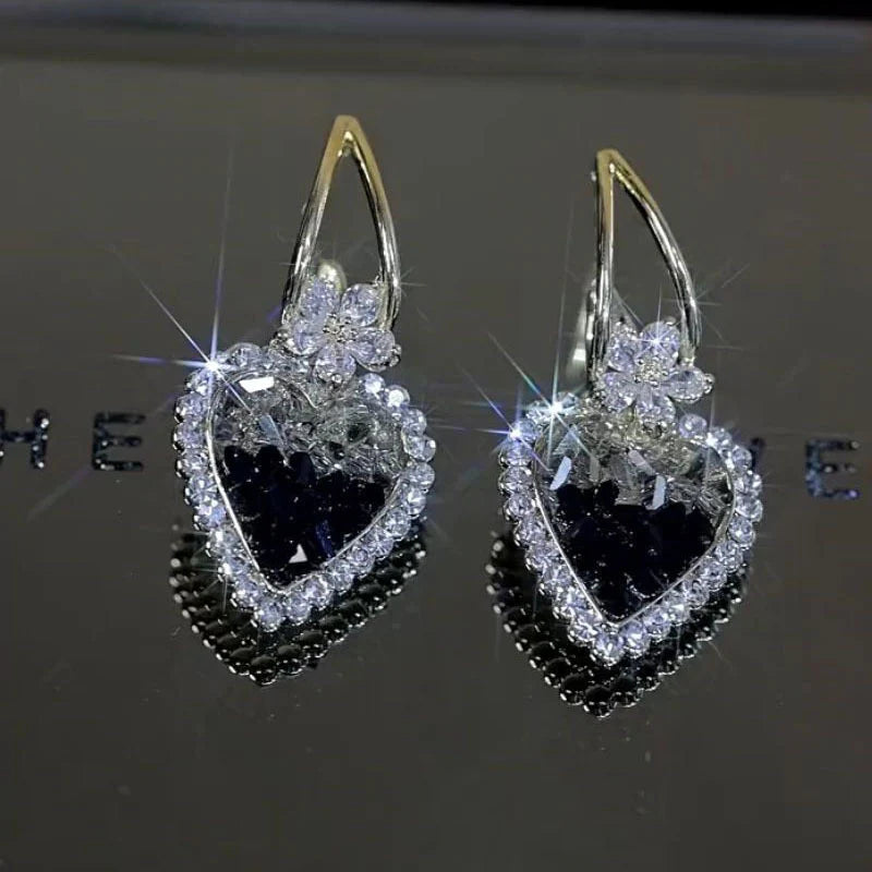 Super Sparkle Vintage Style Zirconia Heart Stud Earrings